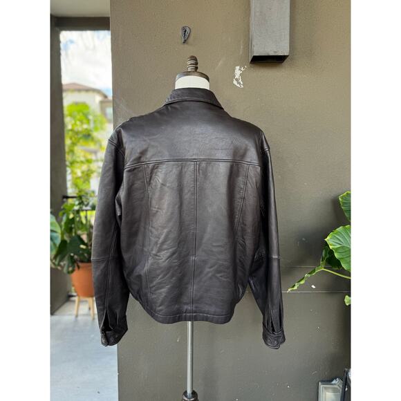 Vintage 90s Y2K Boston Harbour Men’s XL Brown Genuine Leather Jacket Motorcycle - Picture 3 of 9